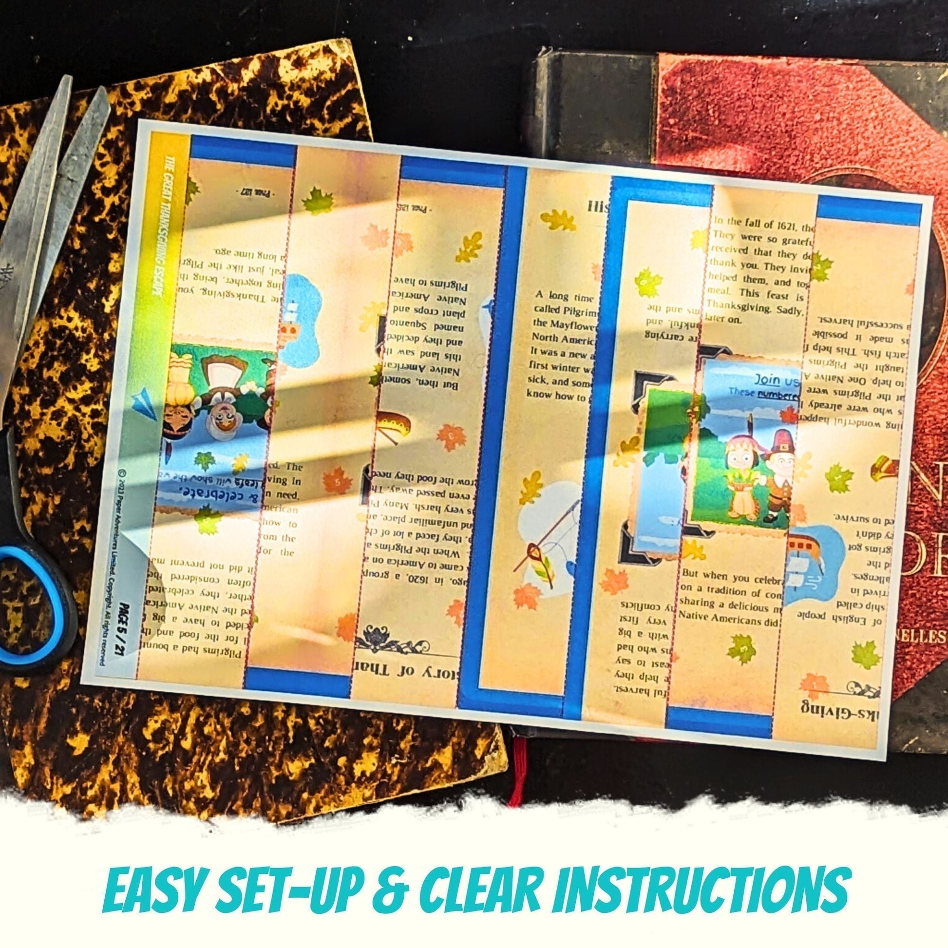 Escape Room for kids and escape game at home perfect for children birthday parties : Great Thanksgiving Escape, full of seasonal turkey and pumpkin fun puzzles - pligrims puzzle