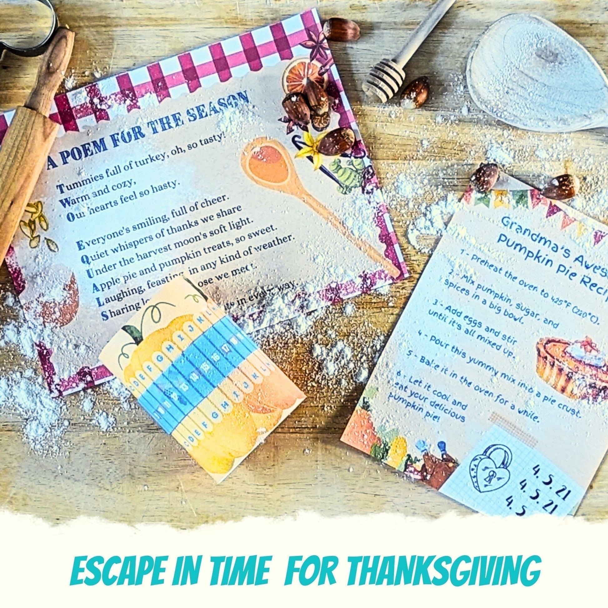 Escape Room for kids and escape game at home perfect for children birthday parties : Great Thanksgiving Escape, full of seasonal turkey and pumpkin fun puzzles - thanksgiving Recipe puzzle