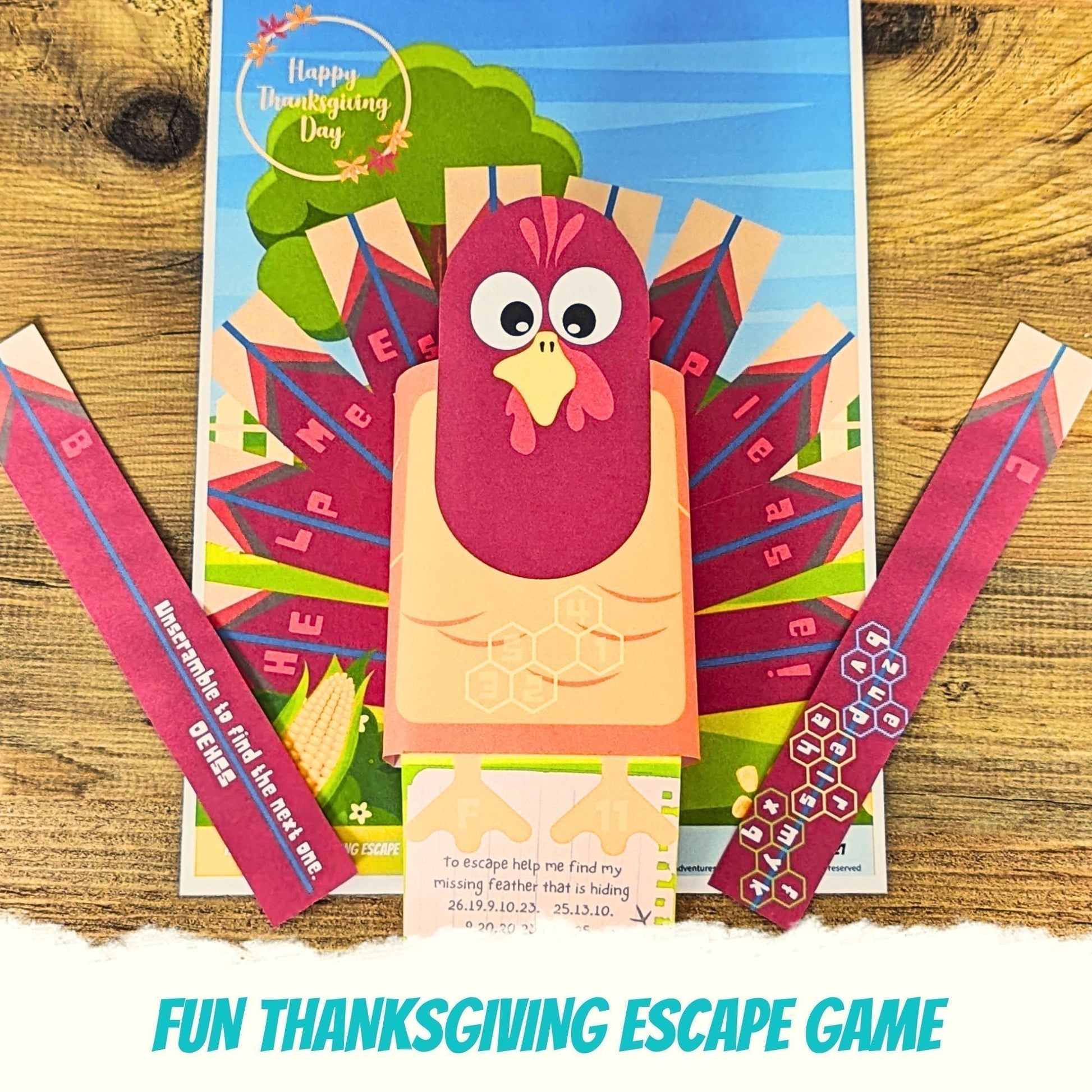 Escape Room for kids and escape game at home perfect for children birthday parties : Great Thanksgiving Escape, full of seasonal turkey and pumpkin fun puzzles - Turkey puzzle
