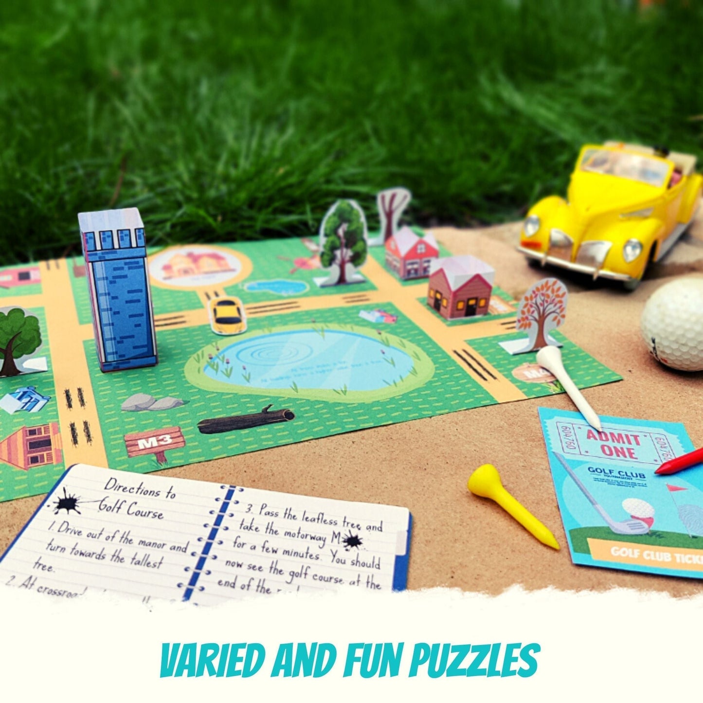 Escape Room for Kids at home with bundle that includes space, detective and pirate birthday adventures - golf map puzzle