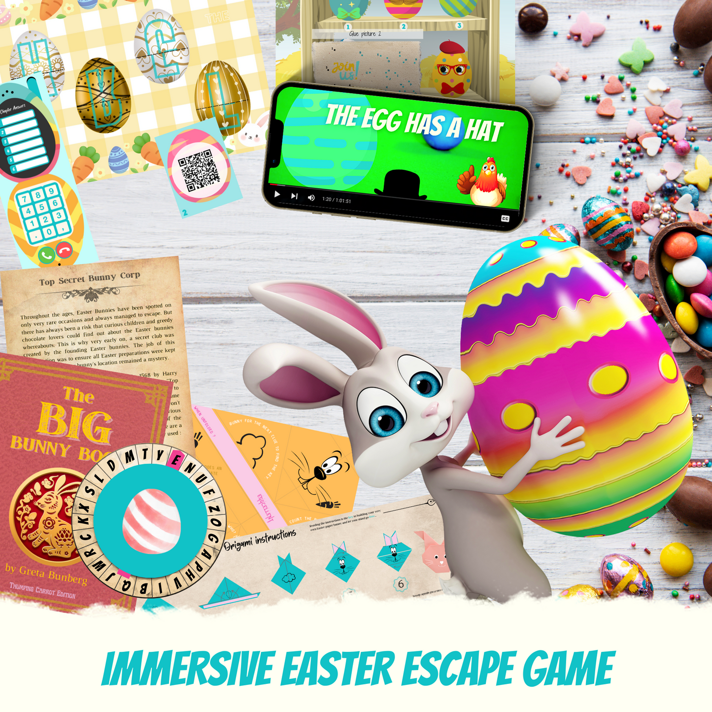 Easter Escape Room for Kids at home : Great Easter Escape an original children egg hunt - game puzzles printed