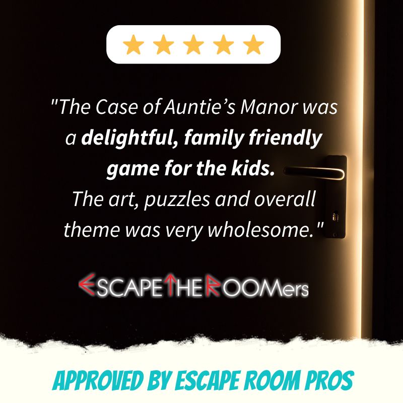 Escape Room for Kids at home : Case of Auntie's Manor is a detective mystery who-dunnit birthday activity - review of Case of Auntie's Manor