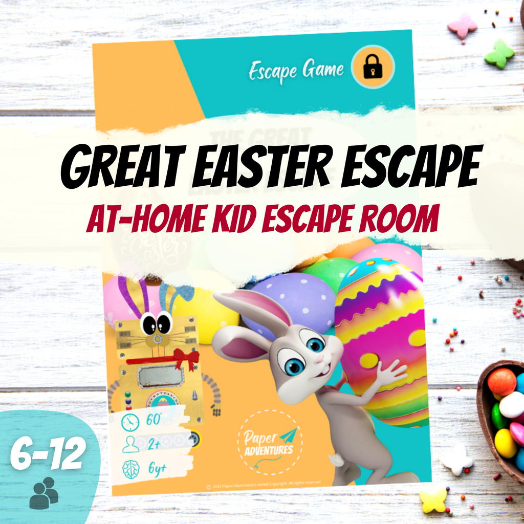 Escape Room Game kit for kids perfect for children birthday parties : Great Easter Escape. Home family easter bunny egg treasure hunt  activity - cover