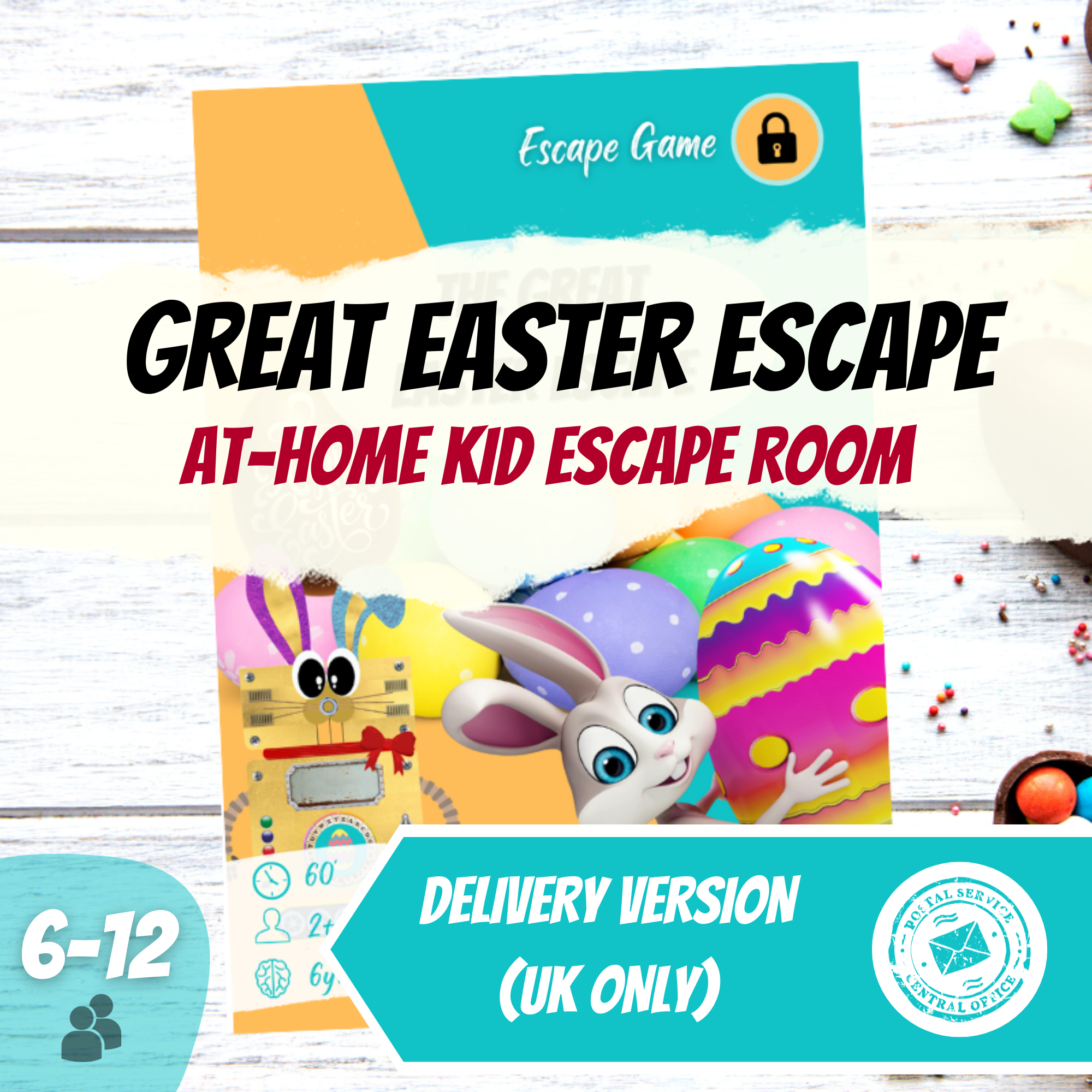 Escape Room Game kit for kids perfect for children birthday parties : Great Easter Escape. Home family easter bunny egg treasure hunt activity - cover