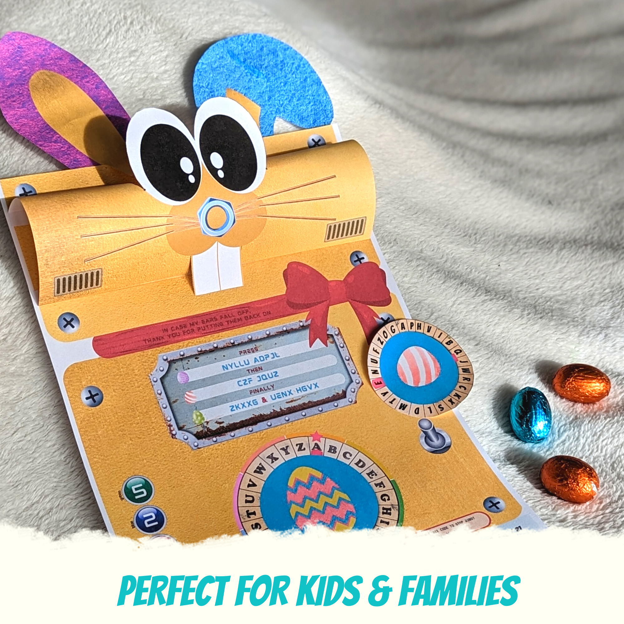 Escape Room Game kit for kids perfect for children birthday parties : Great Easter Escape. Home family easter bunny egg treasure hunt  activity - robot puzzle