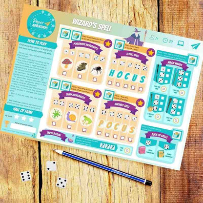 Paper adventures - Wizard's spell - children and family classic printable game